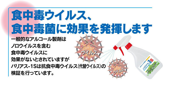 食中毒ウイルス食中毒菌に効果を発揮 食品添加物 除菌剤「バリアス-1S」説明