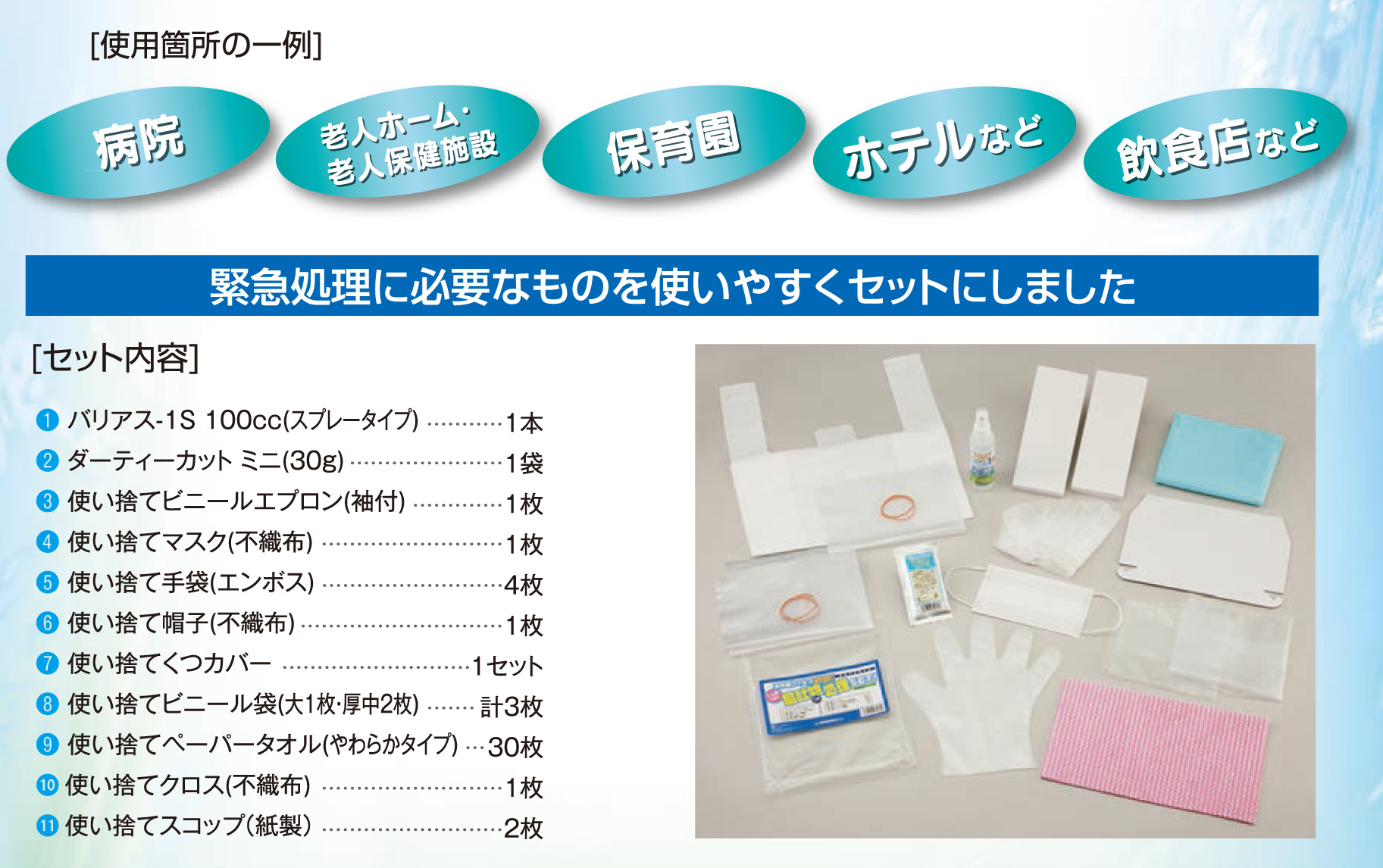 ノロウイルス対策 食中毒予防に最適 食品添加物 除菌剤 バリアス 1 緊急処理セット